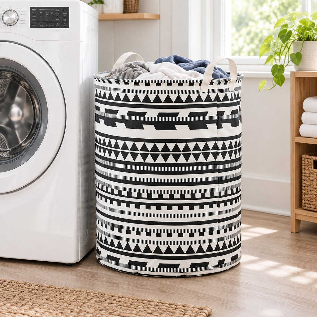 Vexa Foldable Tribal Laundry Basket — in use at home