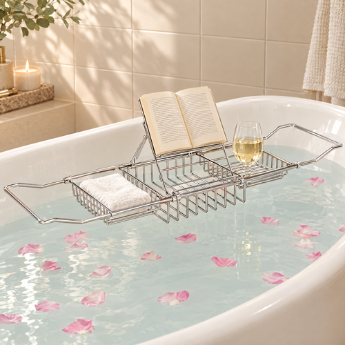 Adjustable Stainless Steel Bathtub Caddy Tray — main product photo