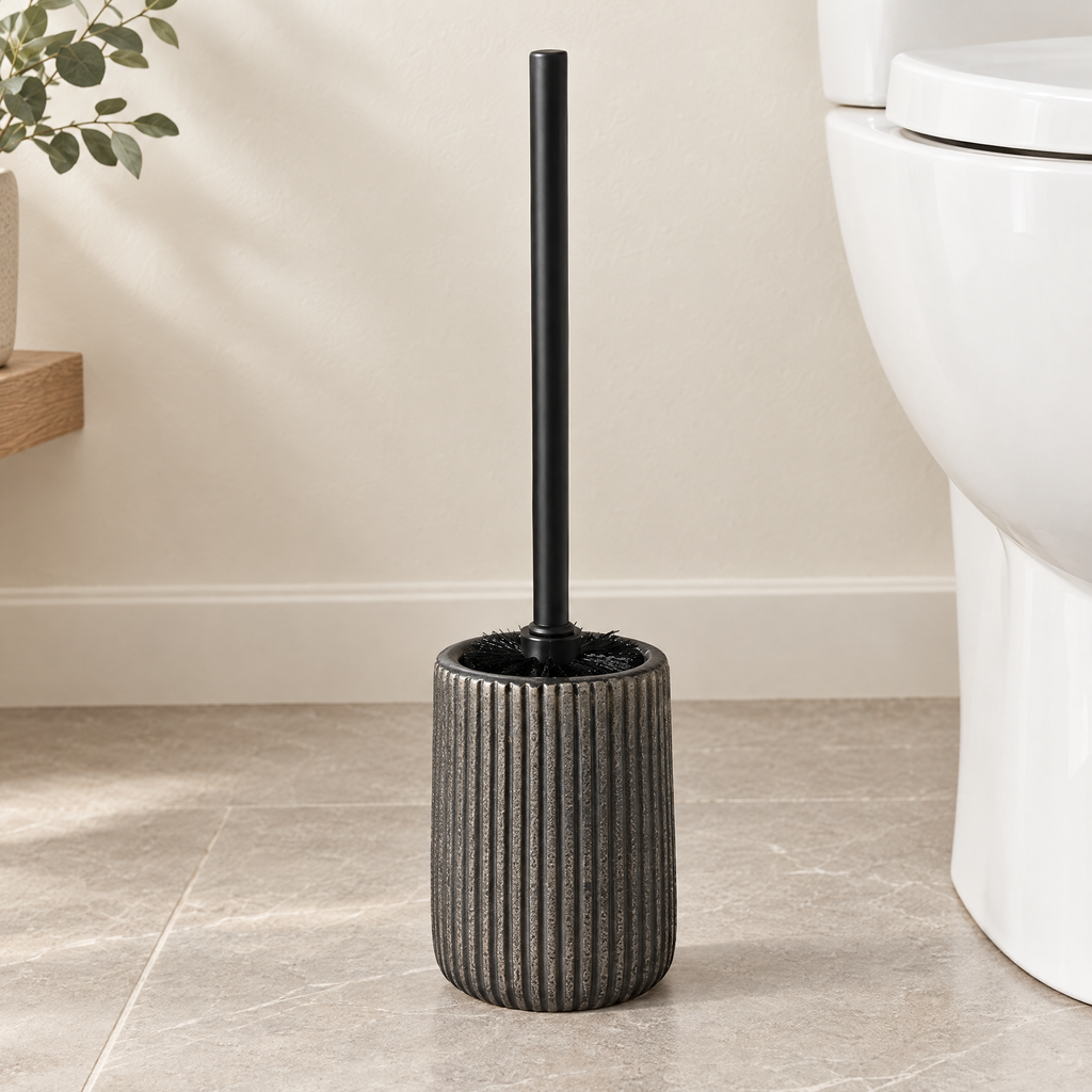 Textured Ceramic Toilet Brush Holder Set — main product photo
