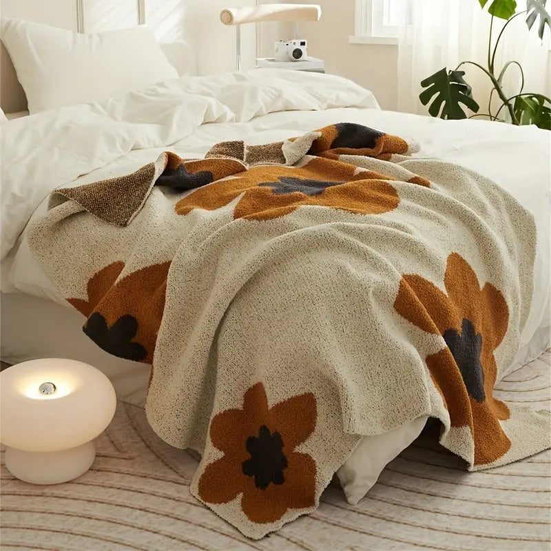 Aurora Bloom | Floral Knitted Blanket — additional view