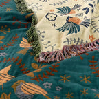 Reversible Scandinavian Bird Blanket | 100% Cotton Blanket — alternate angle view