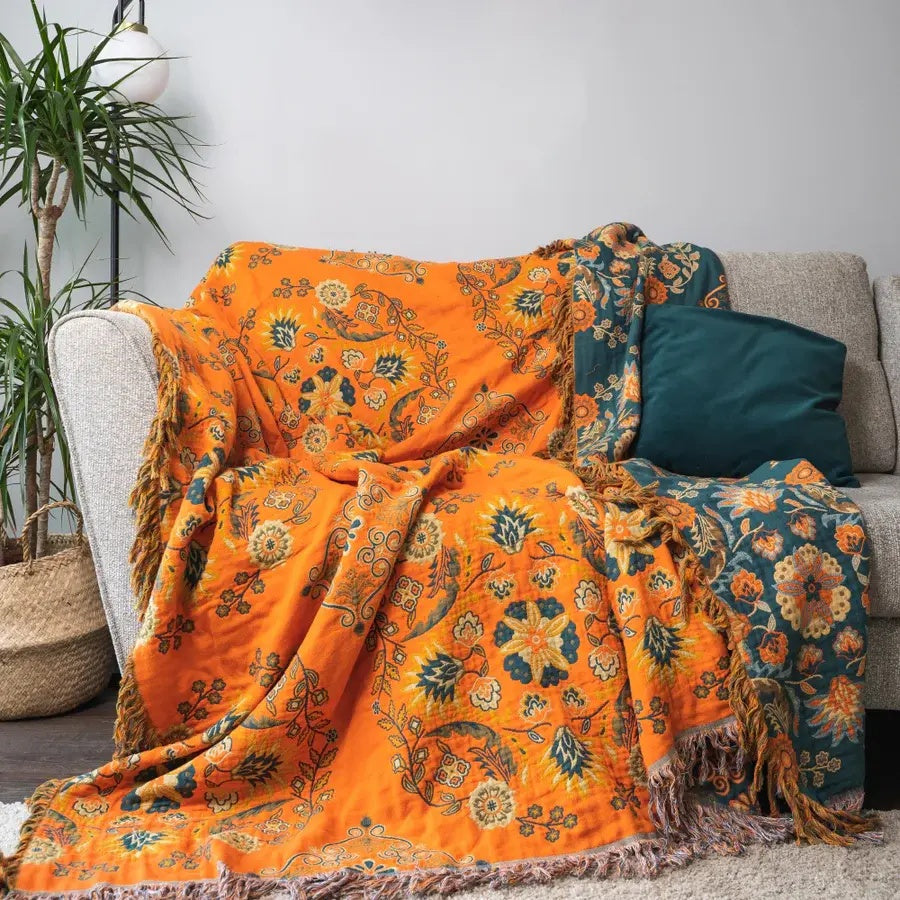Marigold Reversible Throw Blanket — lifestyle shot