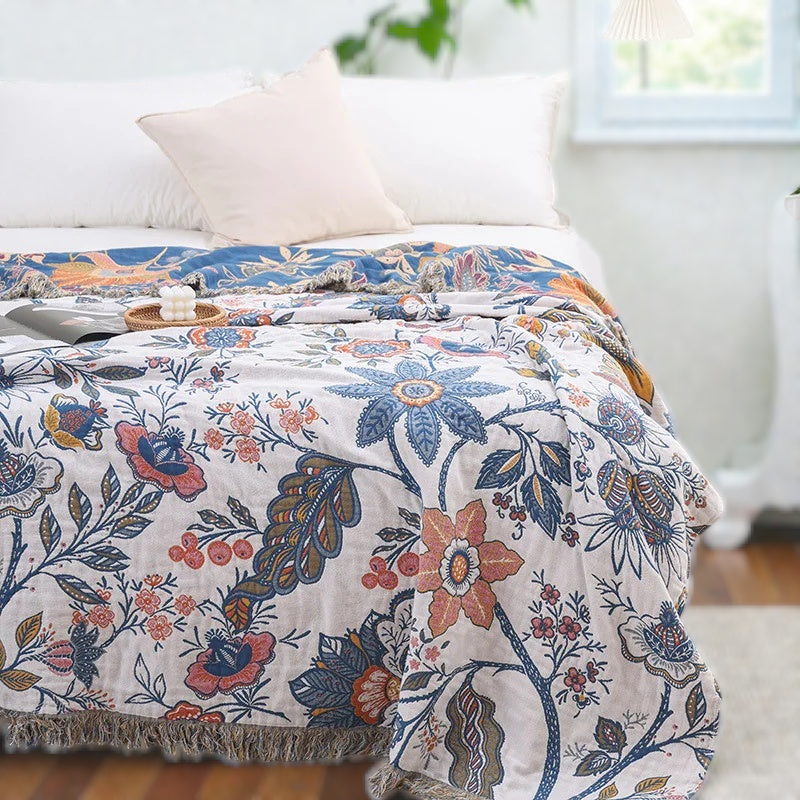 Reversible Floral Cotton Throw — view 8