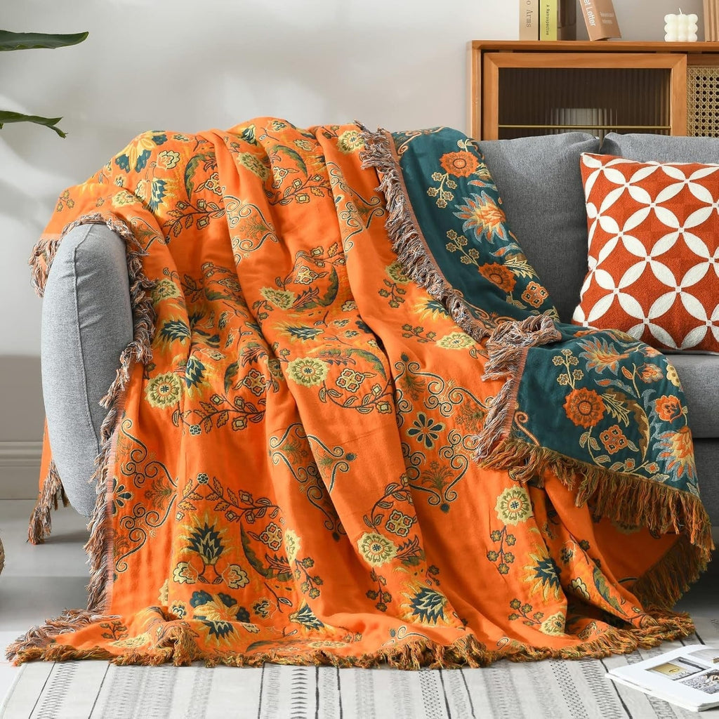 Marigold Reversible Throw Blanket — product in use