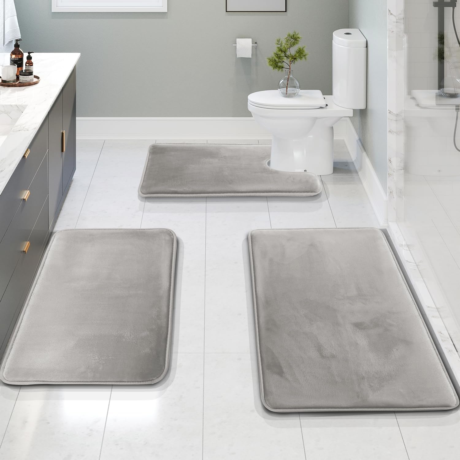 Luxurious Velvet Memory Foam Bath Mat - 3PCS Set — alternate angle view