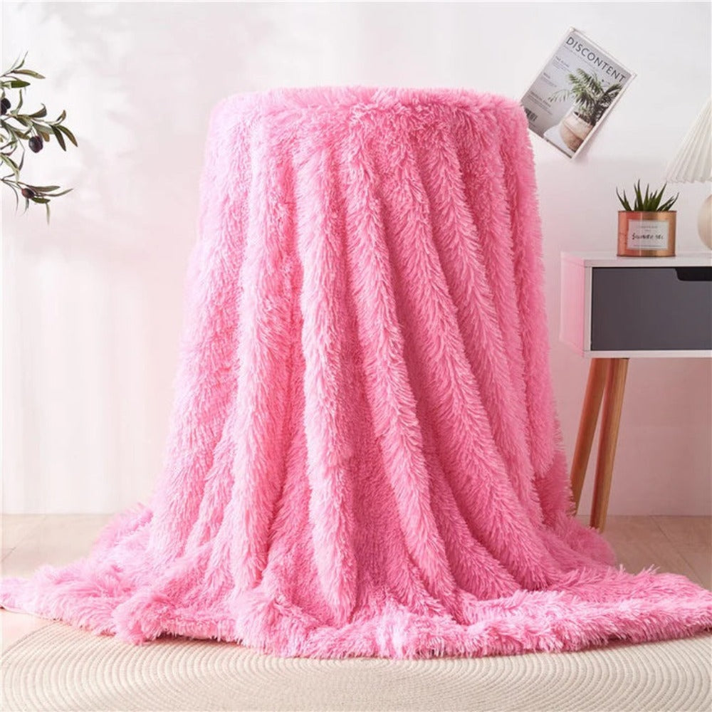 Fuzzy Faux Fur Blanket Throw — product in use
