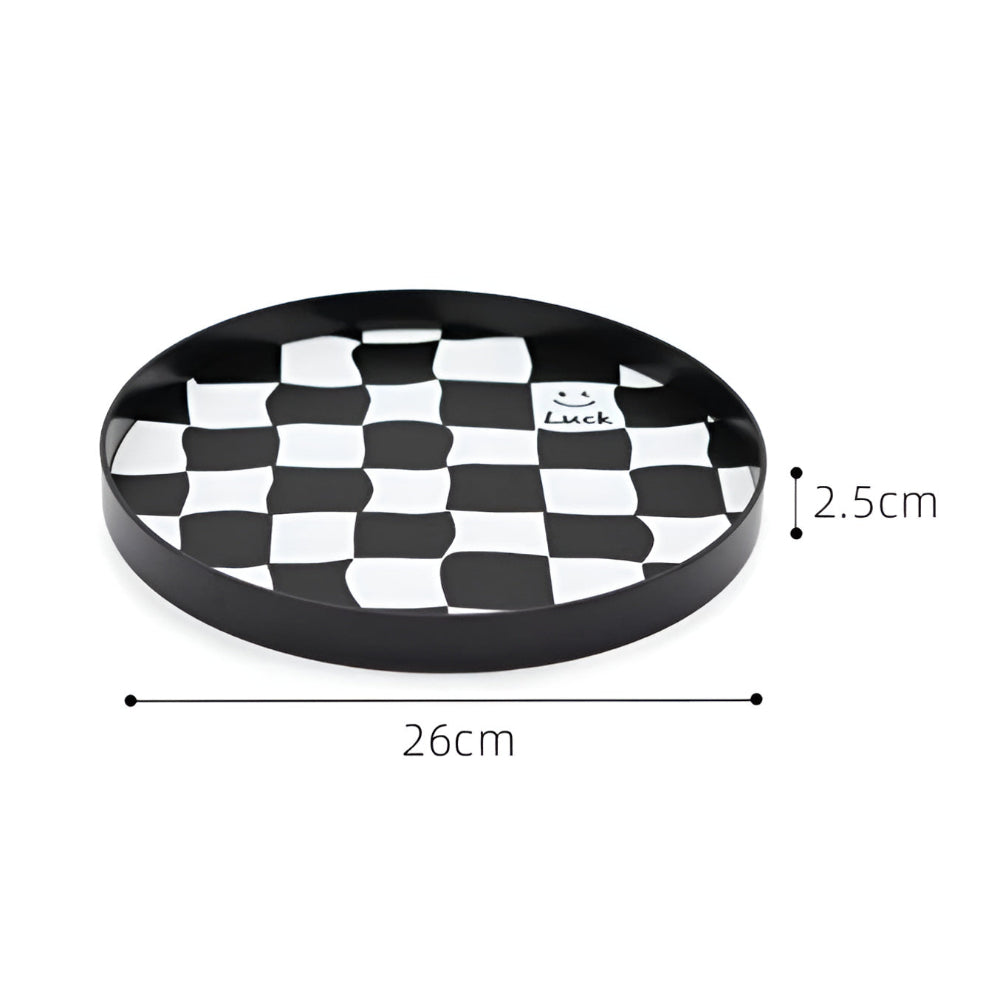 Round Checkerboard Storage Tray — material texture close-up
