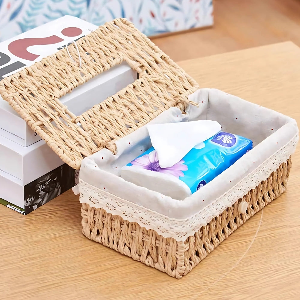 Lunor Braided Woven Tissue Box — product detail view